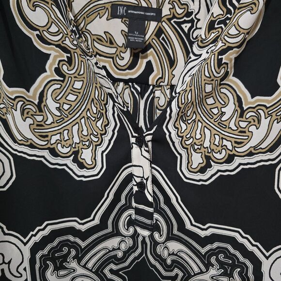 INC International Concepts - Blouse Patterned - Black White Yellow - Size 12 - Picture 5 of 6